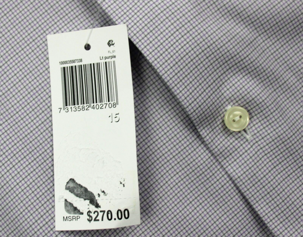 Eton Dress Shirt Mens 15 38 Light Purple Check Slim Fit Cotton Blend NWT $270 - Picture 4 of 8